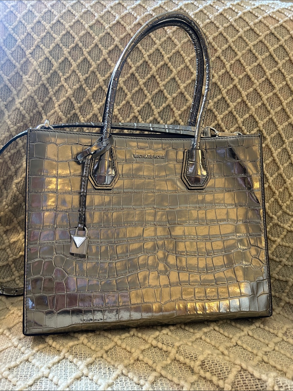 Michael Kors Mercer Croc-Embossed Tote - Gunmetal